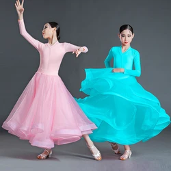 Pink Blue Girls Ballroom Dance Clothes V-Neck Waltz Dancing Competition Dancewear Tango Standard Dance Stage Costume VDB4568