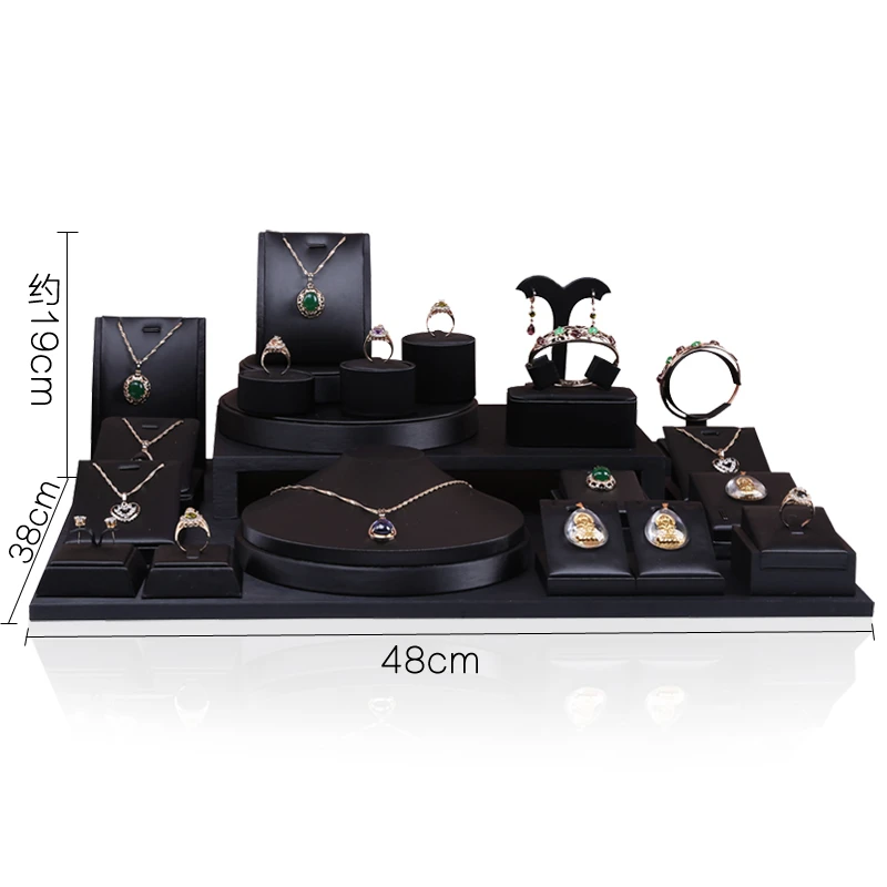 Jewelry Retail Store Black PU Ring Earring Stand Holder Bust Bangle Organzier Set Jewelry Pendant Necklace Chain Chokers Display