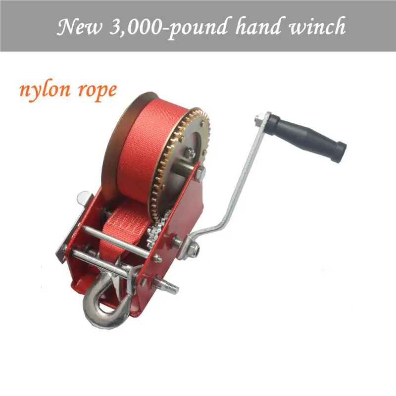 New 3,000-Pound Hand Winch Spray-Moulded Red Coloured Galvanized Nylon Rope Winch