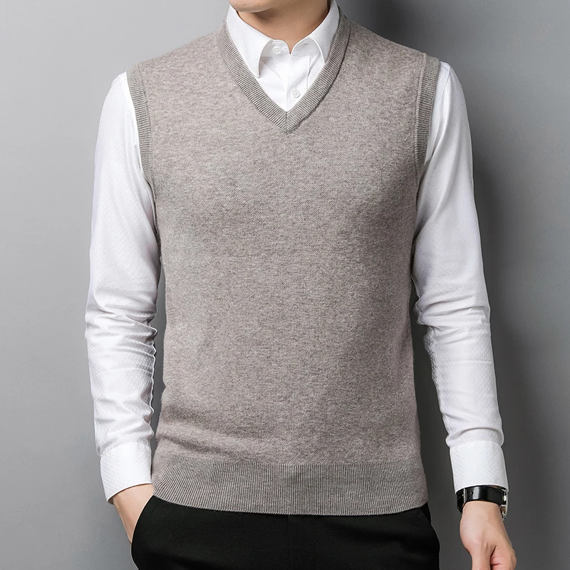 

New Male Pure Cashmere Sweater Vest Sleeveless 100% Wool Sweater Pullovers Solid Knit Vest