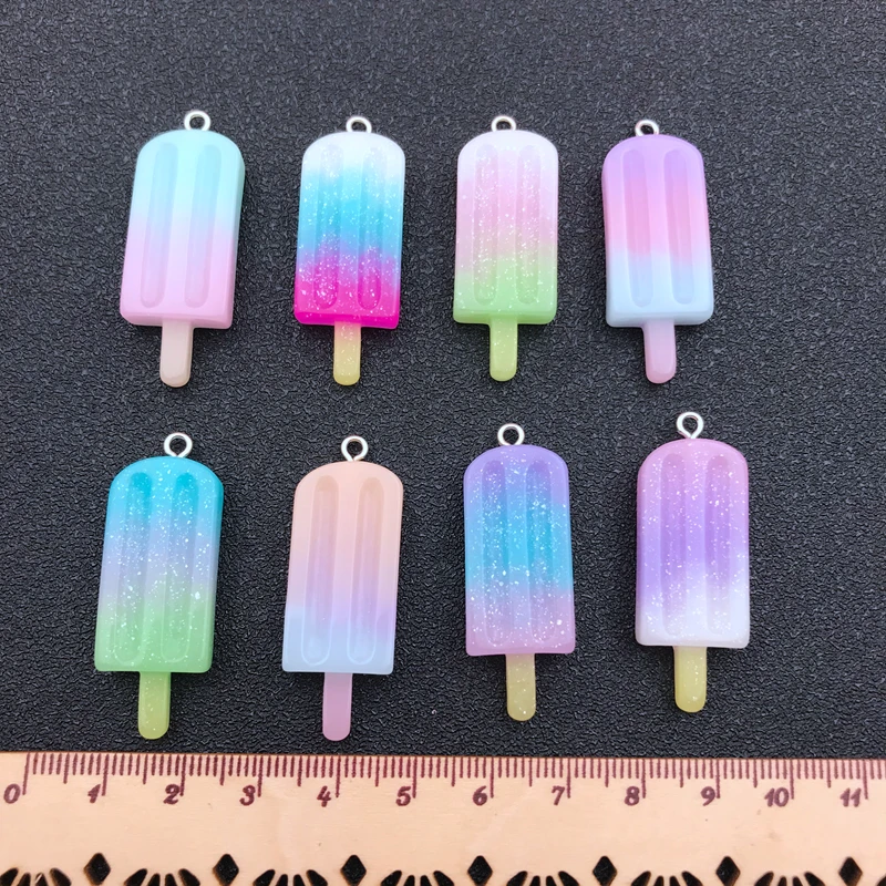 10pcs Gradient Color Ice Cream Charms Popsicle Pendants for DIY Earring Keychain Scrapbooking Necklace Making