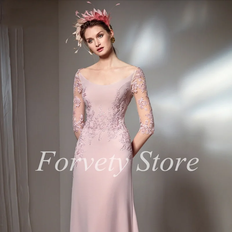 Eleganz Rosa Meerjungfrau Mutter Der Braut Kleider Ärmeln Applique Frauen Formale Abendkleid robe de soirée femme Свадебное платье22