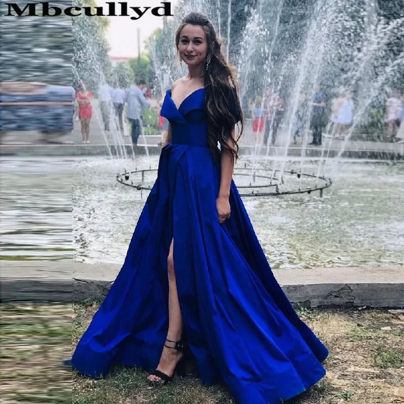 Elegant Split A-line Prom Dresses Long 2023 Chic Off Shoulder Evening Dress For Women Royal Blue vestidos de fiesta de noche