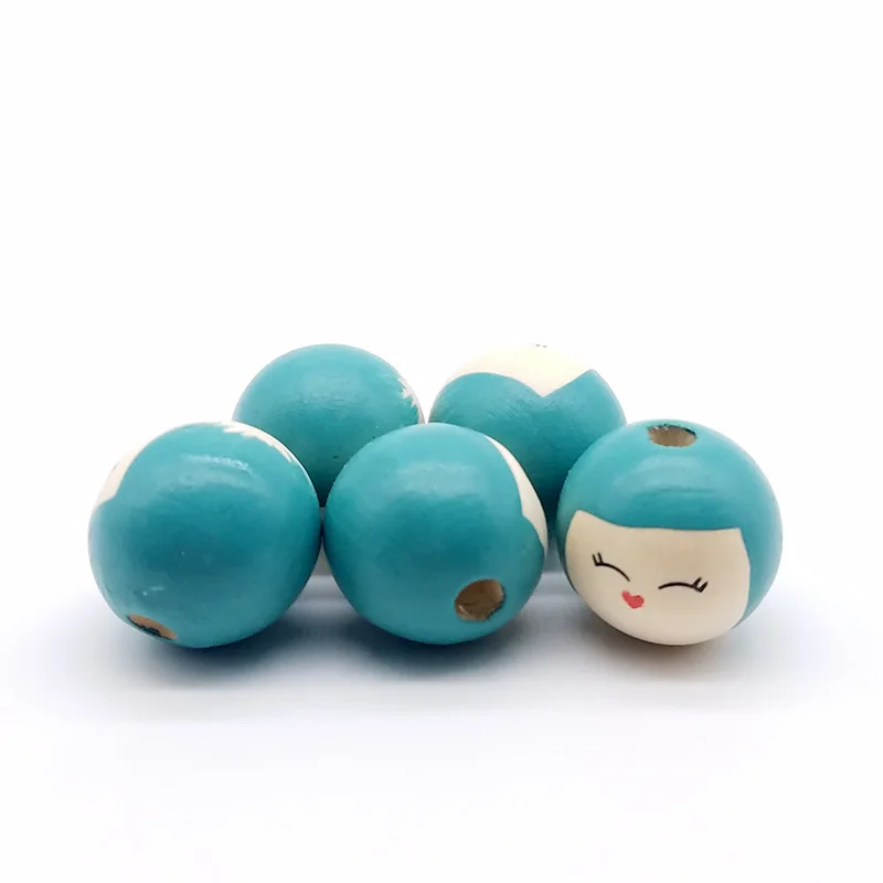 10pcs 25mm Cute Face Baby Head Wooden Beads Multiple Colors For Jewelry Making DIY Accessories Bracelet Necklace Amulet Supplies