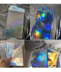 Hot！10pcs Iridescent Zip lock Pouches Cosmetic Plastic Laser Holographic Zipper Bags Self Seal Envelopes Gift Bags