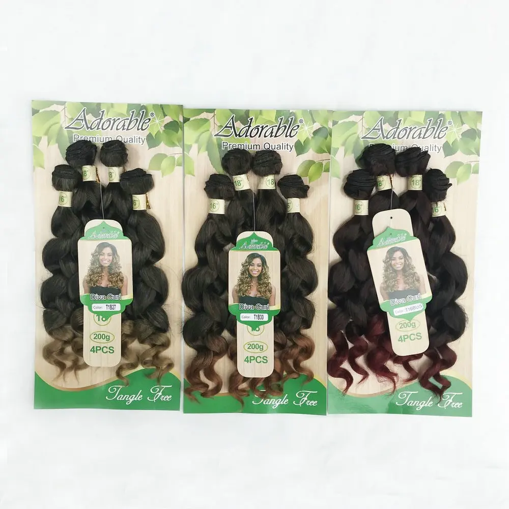 Adorable 4 Bundles Loose Deep Synthetic Diva Curly Hair Extensions,Full Head Packet Hair Weaving 16-18 Inches Diva Curl 4PCS