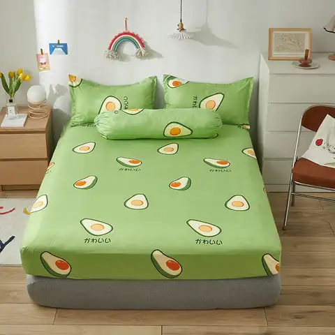 Bonenjoy Queen Lenzuolo con angoli King Size con copriletto elastico per letto matrimoniale Coprimaterassi modello avocado (senza federa)