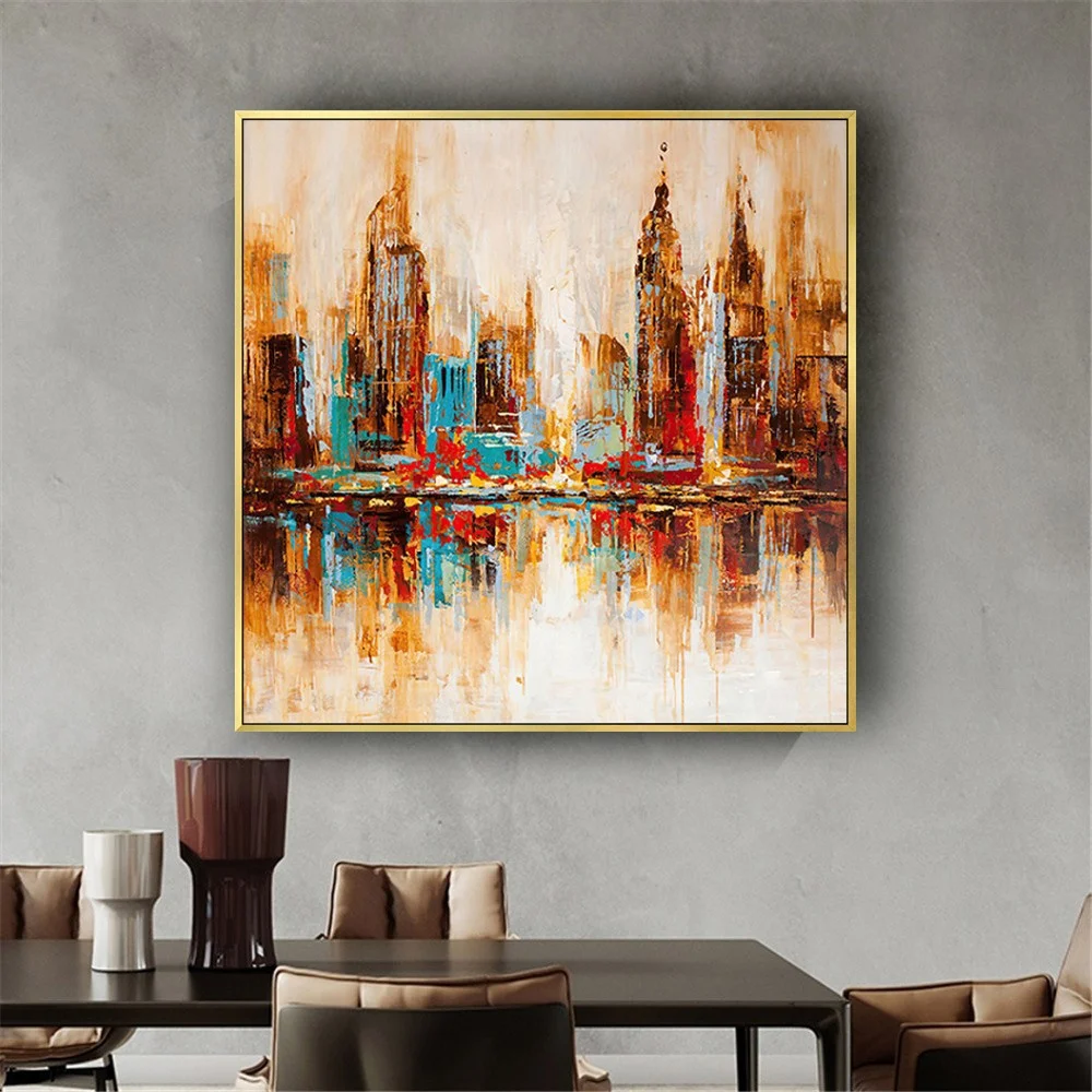 Abstract Hanging Pictures Hand Painted Oil Painting On Canvas Neon Art Expression Technique City Wall Art For Living Room Decor