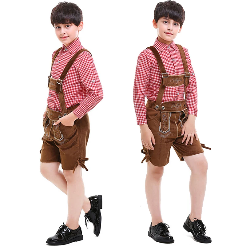 Germany Oktoberfest Beer Kids Boy Lederhosen Costume Halloween Bavarian Carnival Party Cosplay Stage Show Fancy Party Clothes