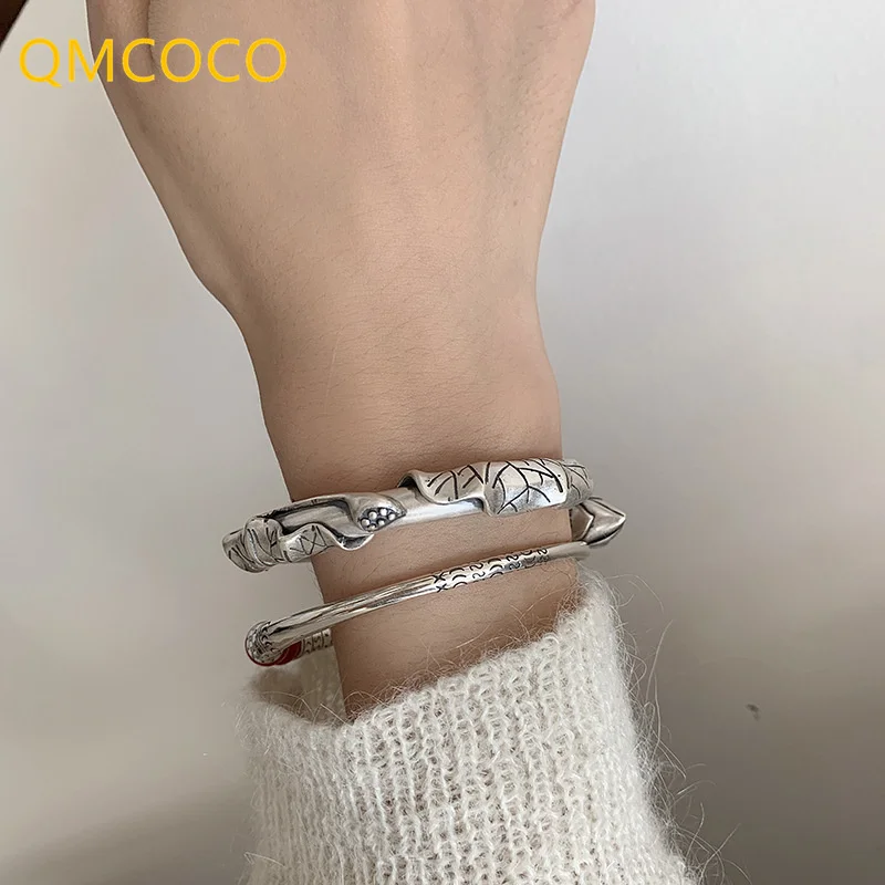 

QMCOCO Silver Color Bracelet For Women New Trendy Elegant Vintage Creative Unique Design Lotus Leaf Lotus Handmade Jewelry Gifts