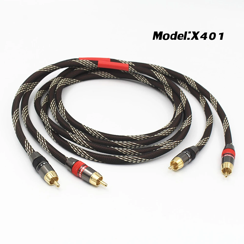 X401 Hi-End One Pair OFC Copper Plated Silver Cable 2 Core Shielded Video Wire Hifi Audio RCA Cable