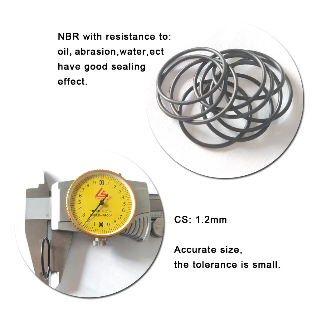 CS1.2mm NBR Seal Ring OD 6.4/8.4/10.4/14.4/15.4mm ID 4/6/8/12/13mm Nitrile Butadiene Rubber Washers Sealing Element