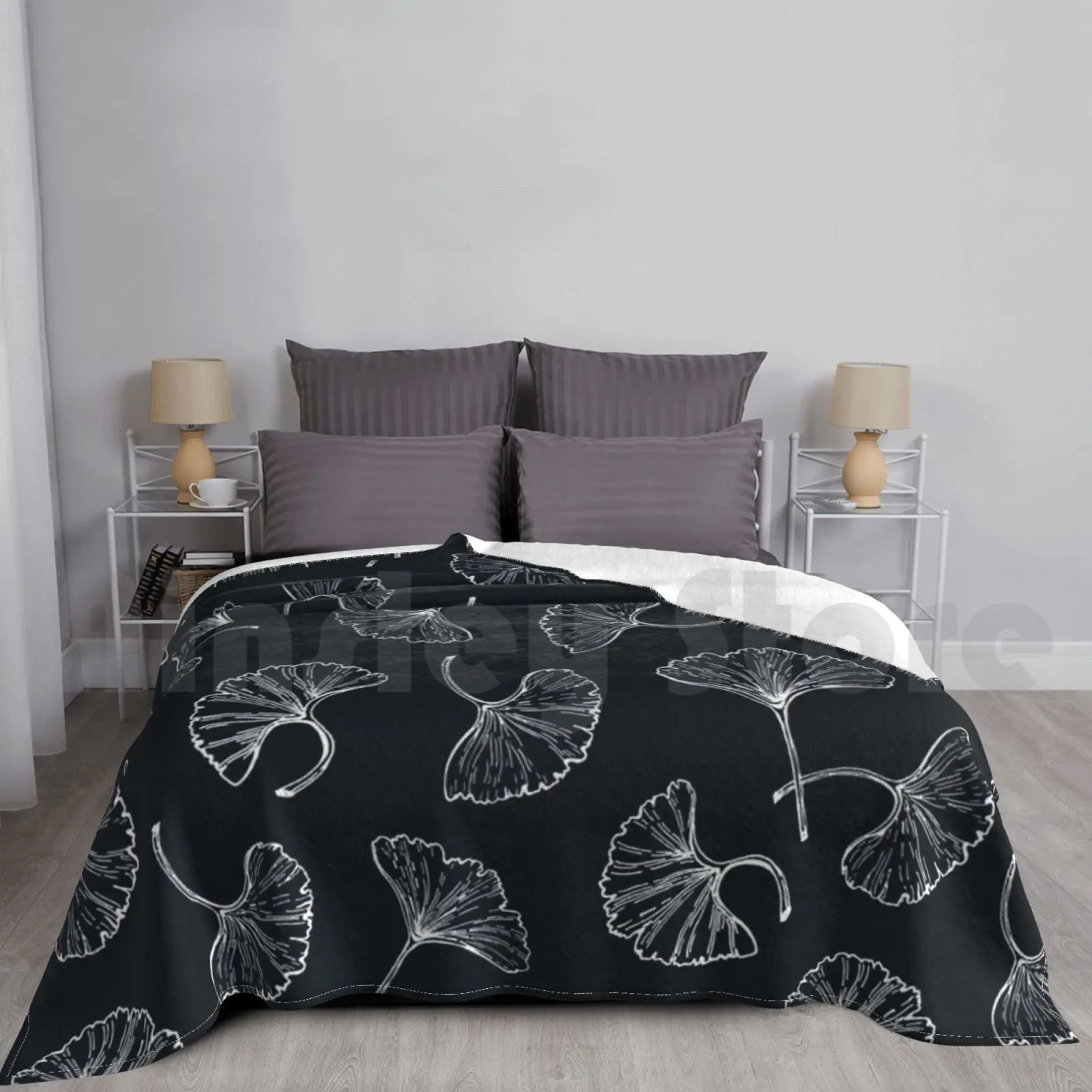 Manta con patrón de hojas de Ginkgo, papel tapiz personalizado de Ginko, follaje de árbol, hoja vectorial de Biloba blanca, gráfico de verano