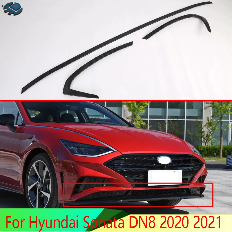 For Hyundai Sonata DN8 2020 2021 Carbon fiber style Plated Before The Bar Bumper Cover Shield Trim Molding Lower Grille