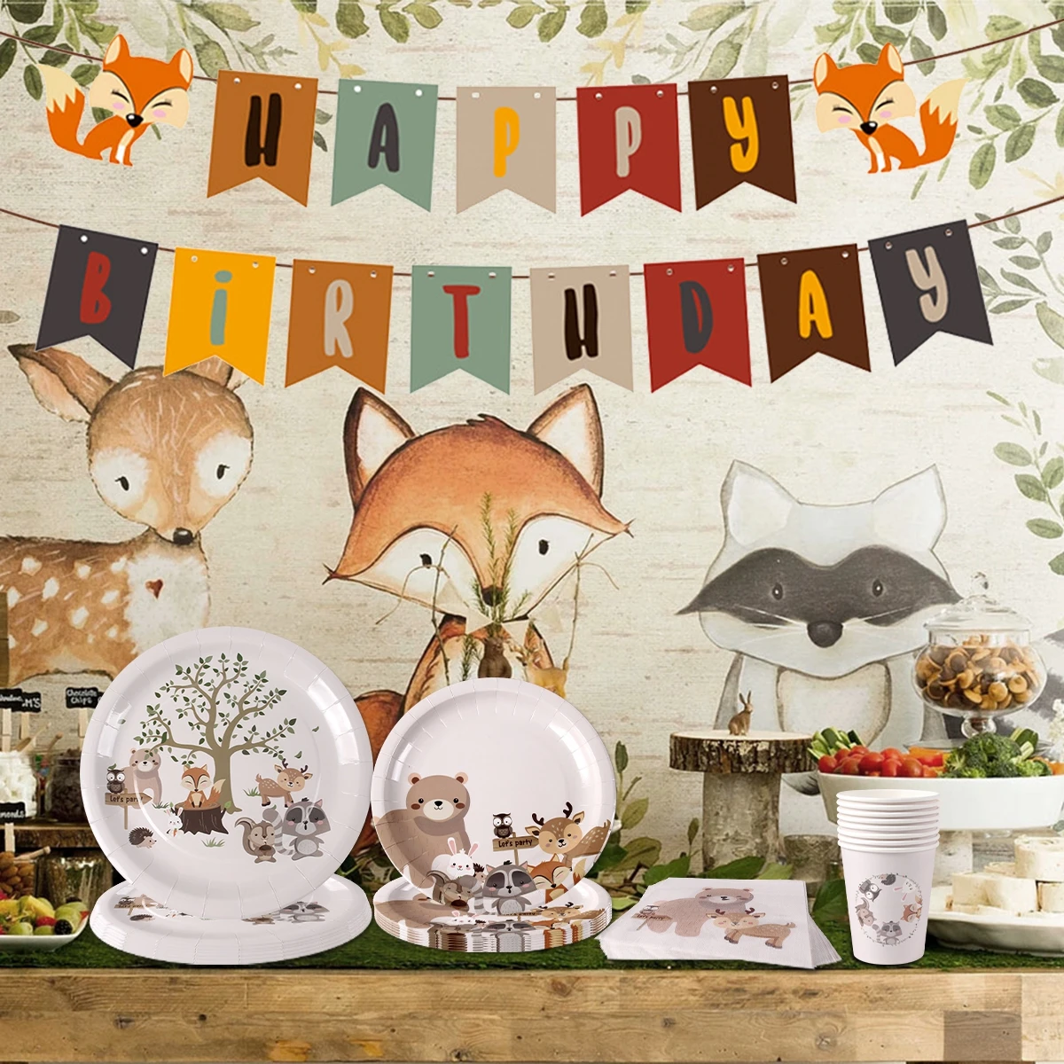 Woodland Animals Forest Birthday Party Decorations Kids Safari Jungle Party Supplies Woodland Birthday Baby Shower Boy Decor