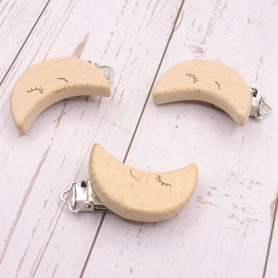 5 pieces / batch food grade beech clip moon baby teething pacifier false clip chain support DIY accessories