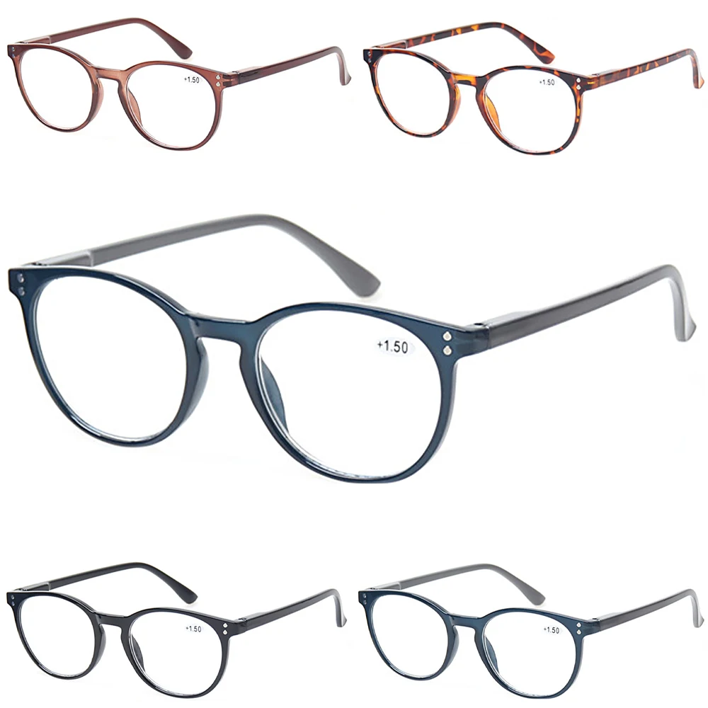 Henotin 4 Pack Retro Reading Glasses Spring Hinge Oval Frame Men and Women Reader Prescription Eyeglasses +0.5 +1.75 +2.0 +3.0