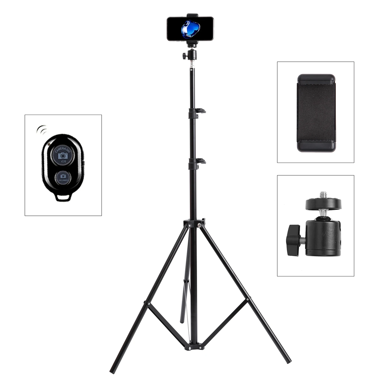 Portable 160cm 200cm Selfie Strong Photo Tripod Stand For Mobile Phone Digital Camera Ring lamp With Bluetooth Remote