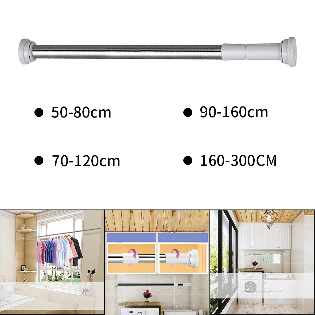 Spring Extendable Clothes Shower Curtain Viole Tension Rod Rail Door Closet