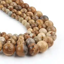 New Natural Stone Picture Jaspers Beads 4 6 8 10 12mm Round Loose Spacer DIY Beads For Jewelry Making Bracelets Necklace 15 Inch