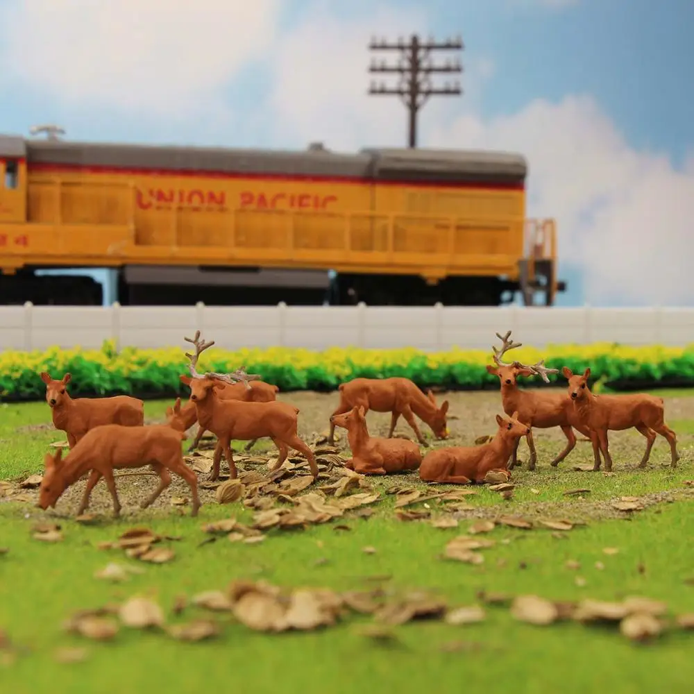 Evemodel Animals 12pcs Model Railroad Scene HO Scale 1:87 Painted Moose Elk PVC Model Deer Wild Animal AN8714