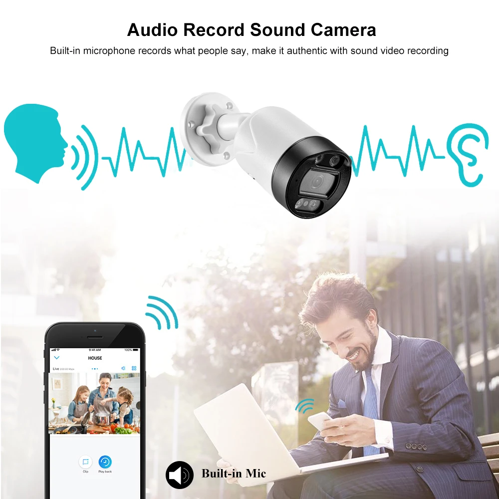 AZISHN كامل اللون Ai كاميرا IP الذكية الترا HD 4K 8MP PoE الصوت كاميرا الأمن Waterpfoof المراقبة بالفيديو 4MP 5MP