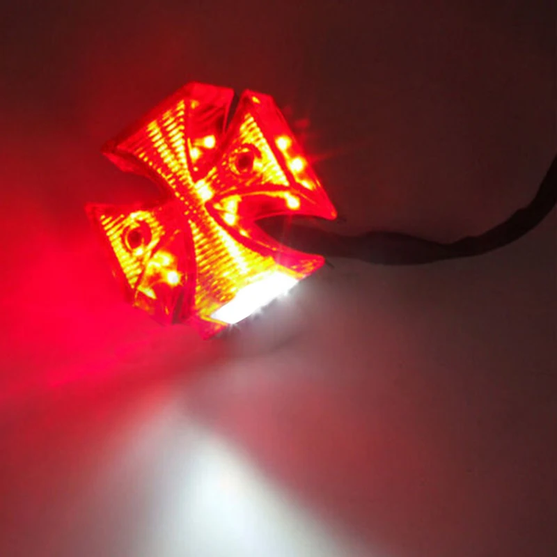 1pc Motorcycle Tail Light Rear Tail Brake Lamp License Plate Light Cross LED ABS Surround With Red Lens For Bike Dirt Bike Quad