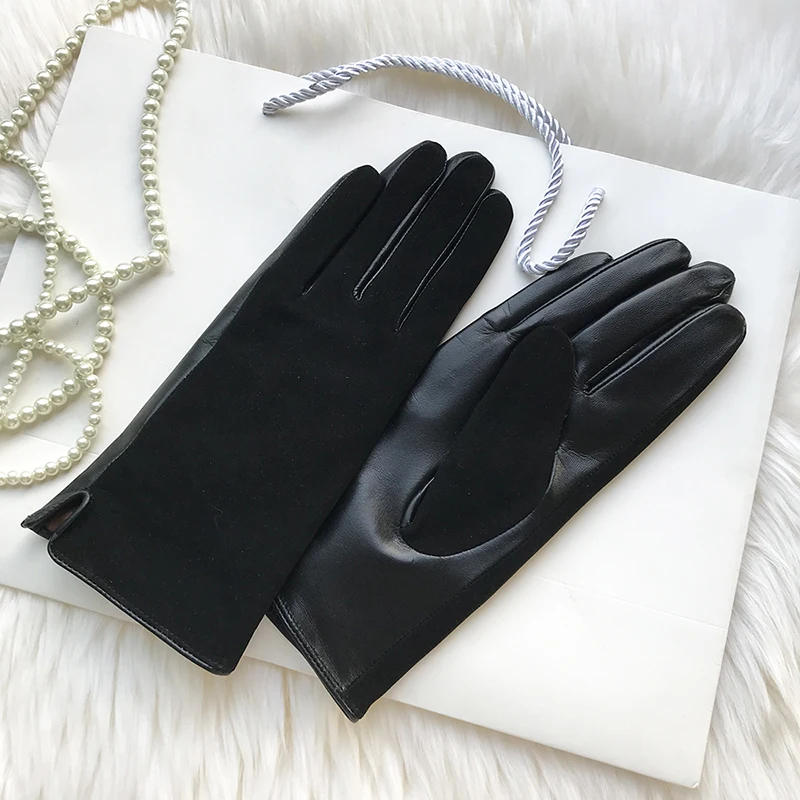

Women's Genuine Leather Gloves Men's Winter Warm Suede Sheepskin Touch Screen Short Gloves Fashion Sheepskin Mittens New