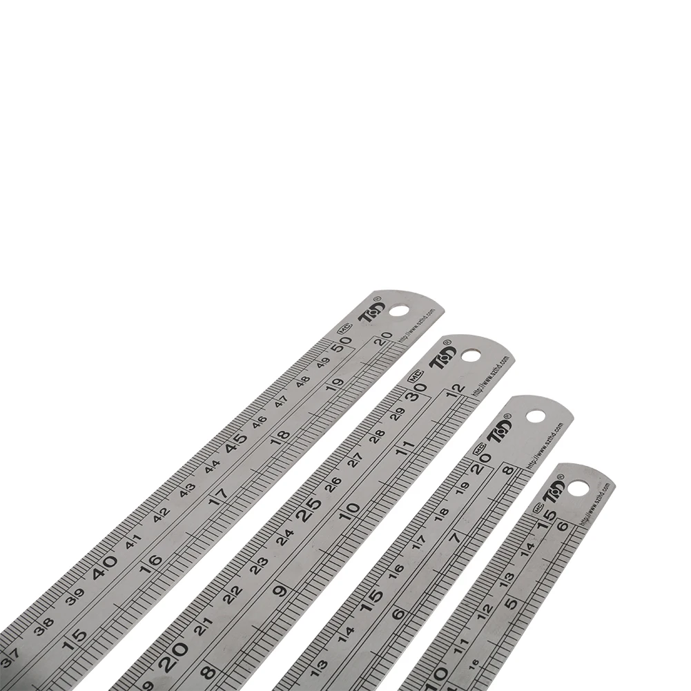 Double Side Stainless Steel Straight Ruler Metric Rule Precision Measuring Tool 15cm/20cm/30cm/50cm Centimeter Inches Scale