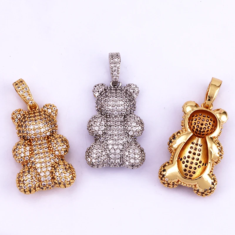Niedlicher Bären-Charm-Anhänger in Goldfarbe, mit Perlen besetzt, mit Zirkonia CZ gepflastert, Schmuck, Halskette, Armband, Großhandel, Zubehör M85 – Detail 18