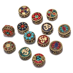 TZ-F Handmade Nepalese Buddhist Tibetan Brass Metal & Clay Loose Craft Beads for Necklace Jewelry Making DIY