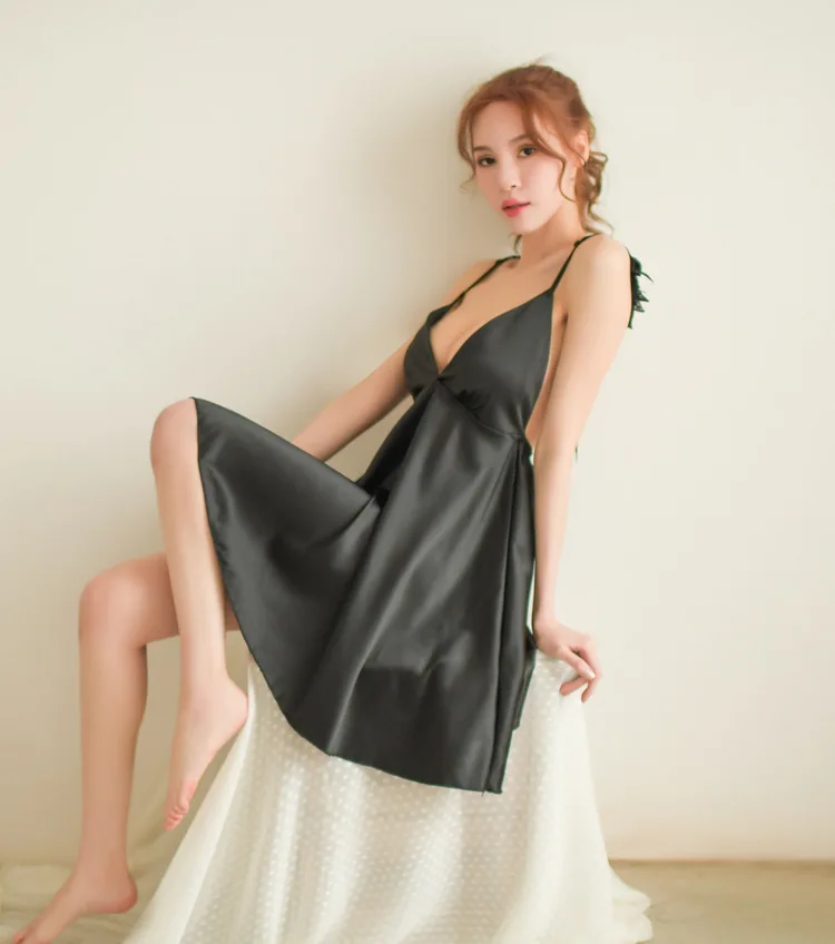 Sexy Backless Women Beach Dress Spaghetti Strap V-neck Satin Slim One Piece Dress Feminine Casual Angel Wings Jumper Dress