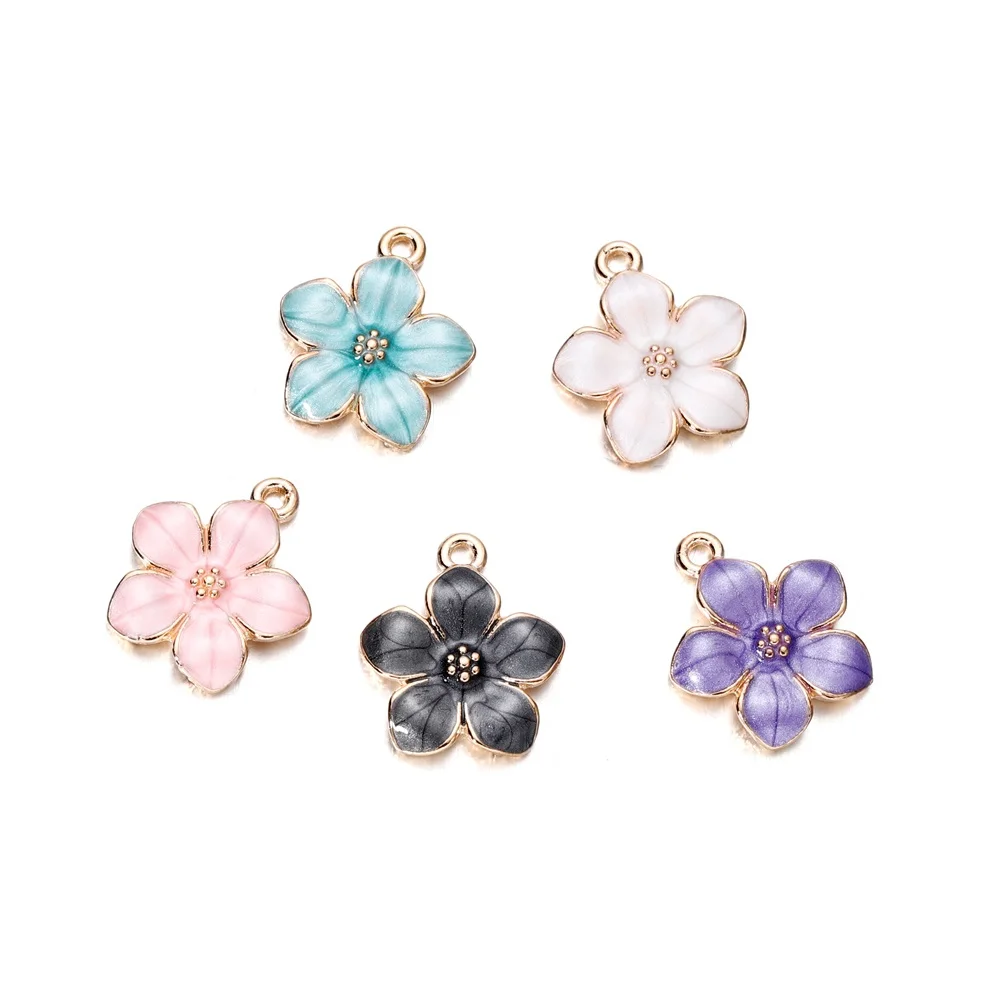 10Pcs Enamel Sakura Flower Heart Charms Metal Necklace Bracelet Pendants For DIY Colorful Jewelry Making Supplies Accessories