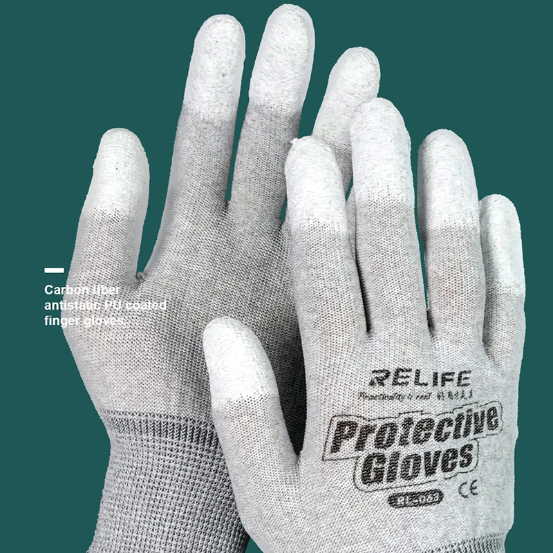 Guantes de seguridad antiestáticos ESD, guantes de dedo recubiertos de fibra de carbono PU para teléfono móvil, herramientas de reparación electrónica de computadora, 1 par