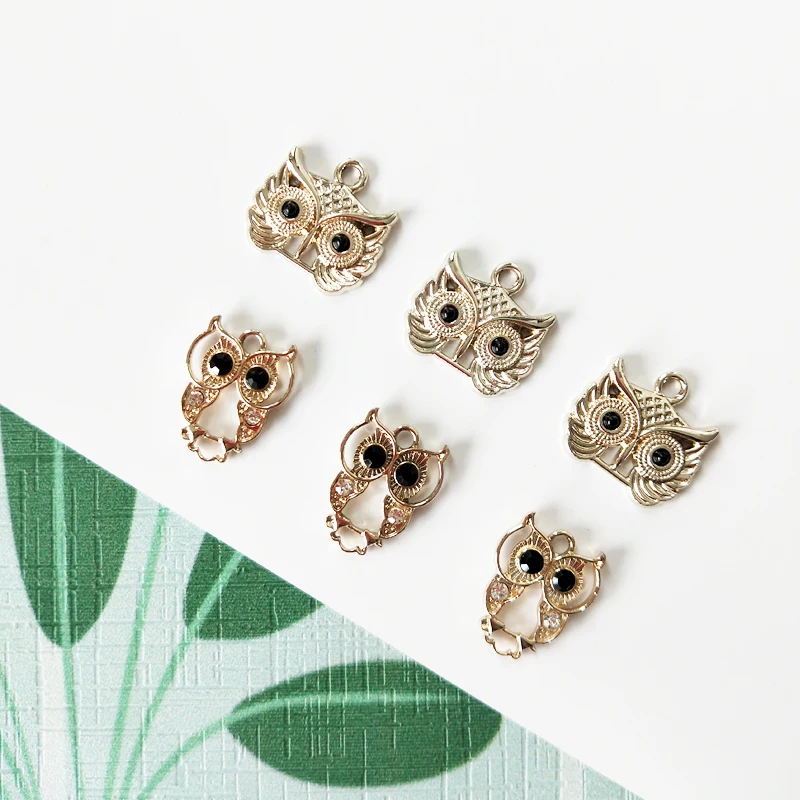 ApeUr 10pcs Cute Owl Metal Charms Gift Rhinestone Owl Bird Pendant DIY Jewelry Accessories