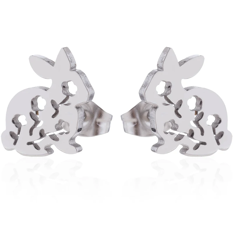 

Stainless Steel Rabbit Bunny Earring Stud Earings Flower Ear Bijoux Women Gift Pendientes Handmade Jewelry Ornaments Supplies