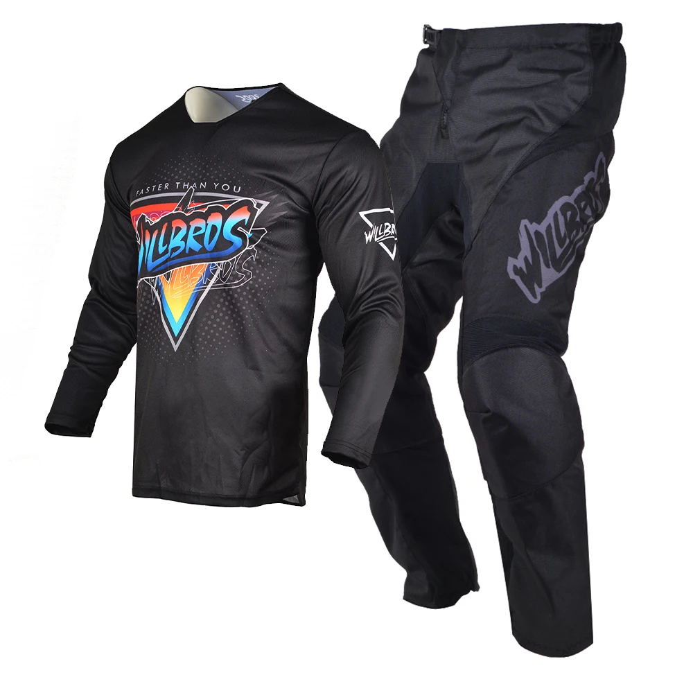 Motorcycle Gear Set MX Combo Jersey Pants Enduro Outfit BMX DH Dirt Bike Suit Willbros Men Off-road Blue Kits