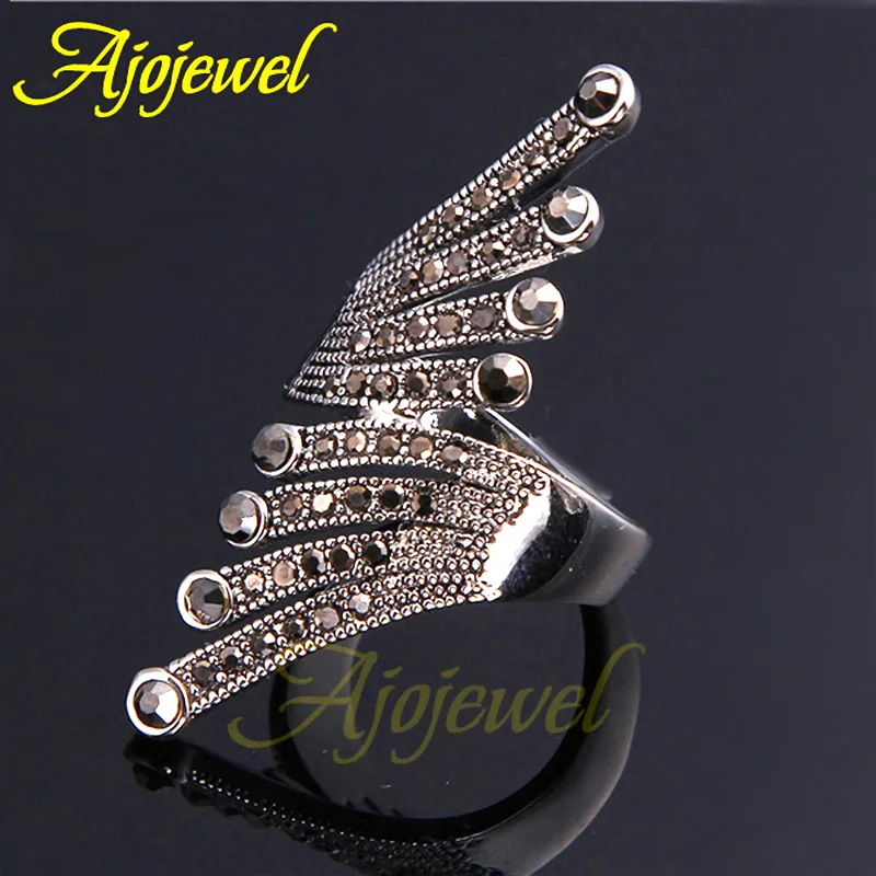Ajojewel Brand Vintage Black Rhinestones Wing Women Ring Femininas Bijuterias Lembrancinhas De Casamento