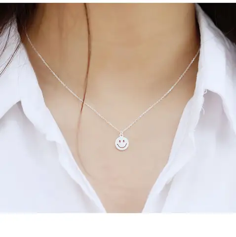 नए आगमन 925 स्टर्लिंग सिल्वर मुस्कुराते चेहरे हार और पेंडेंट महिलाओं के लिए हॉट फैशन स्टर्लिंग चांदी के गहने 12 best sales हार स्माइली - №10