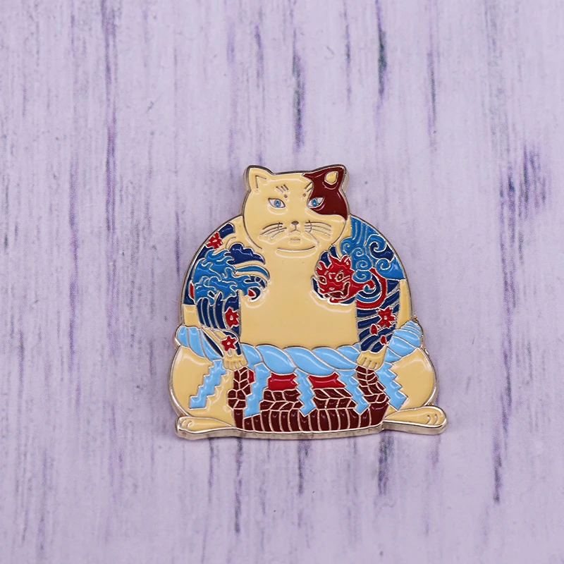 Yakuza sumo cat enamel pin fashion sumo tatoo cat pin kawaii japanese pin