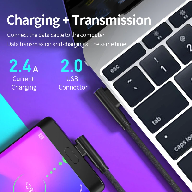 Micro-usb Type-c Data Cable 2.4A Fast Charging Mobile Phone 90 Degree Elbow Cord Speed Data Transfer Fast Charge 1m 1.5m 2m 3m