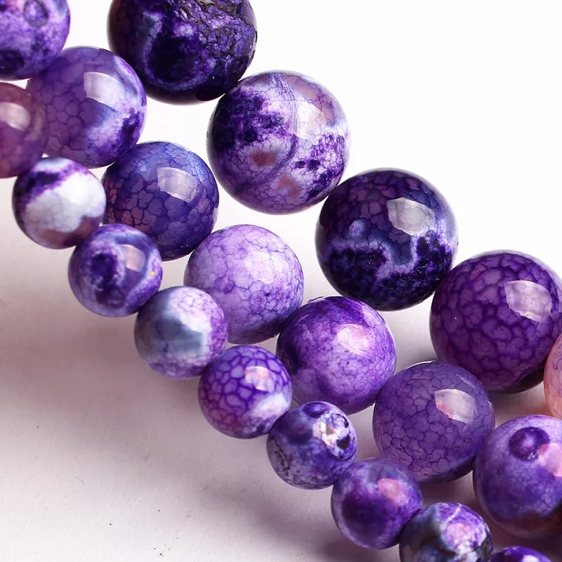 Natural Stone Beads Purple Fire Dragon Agates Round Loose Spacer Beads For Jewelry Making DIY Bracelet Ear Studs 15\'\' 6 8 10mm