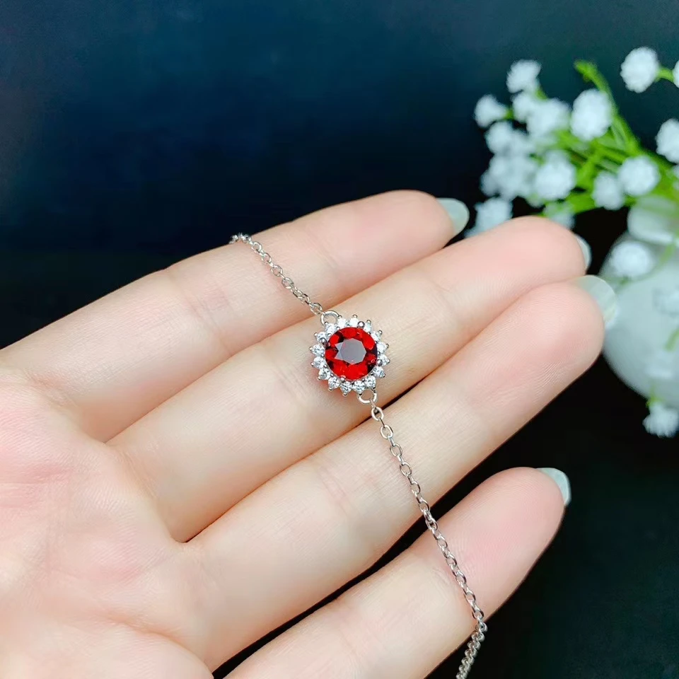 

charming red garnet gemstone bracelet for women ornament fine jewelry wine red color girl birthday gift silver branch chain new