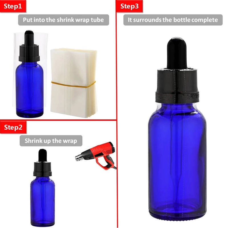 2000Pcs Heat PVC Shrink Wrap Film for 10ml 15ml 30ml Glass Dropper Bottles Shrink Sleeve Label Shrink Seals for Glass Bottle