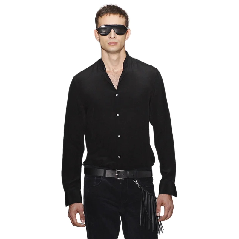 

Men's Long Sleeve Shirt Spring And Autumn New V-Neck Black Youth Fashion Trend Runway Clothes Long Sleeve Shirt