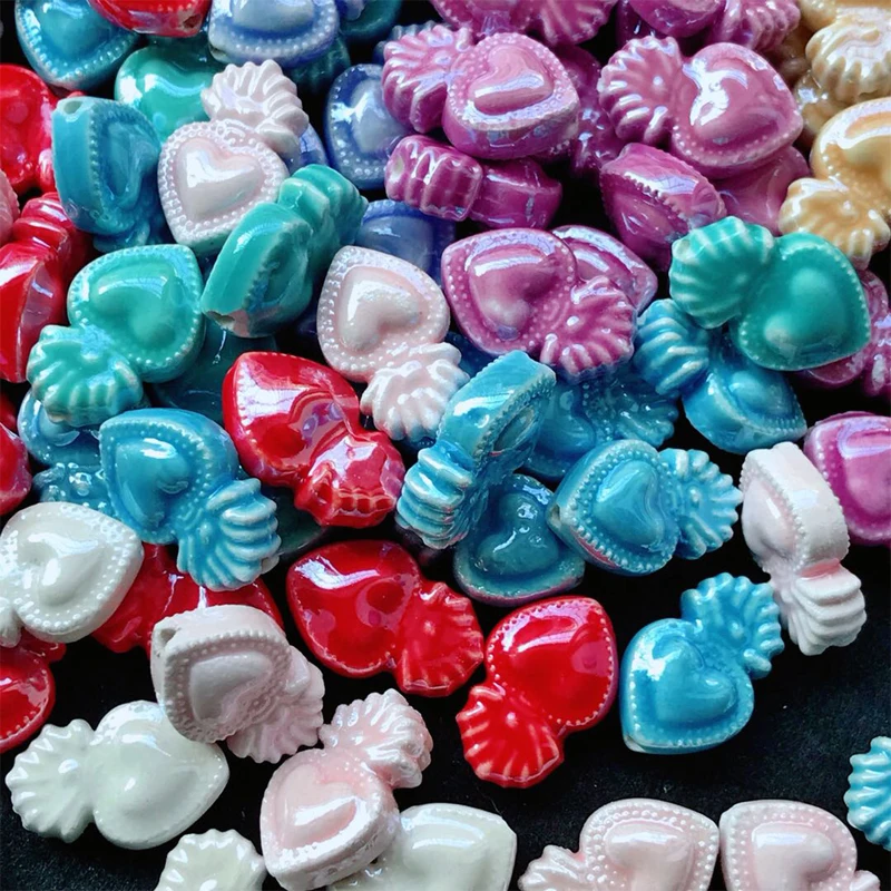 20pcs 10X16mm Small Torch Heart Shape Ceramic Beads DIY Charms Bead for Jewelry Making Bracelet Necklace Accessories Women Gifts