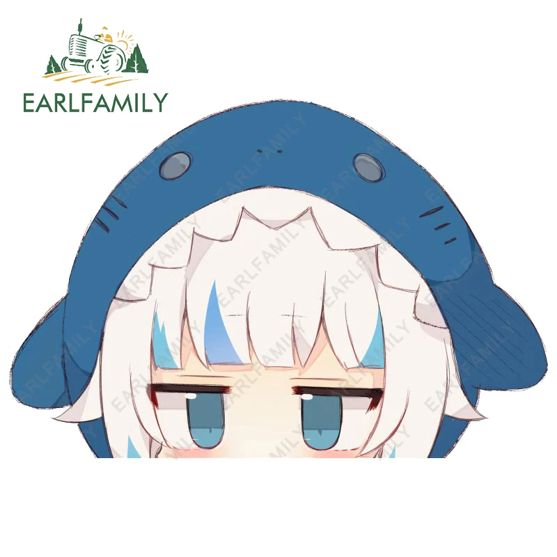 

EARLFAMILY 13cm x 8.7cm for Gawr Gura Peek Motorcycle Car Stickers Caravan Decal Car Refrigerators Anime Funny Surfboard Decor