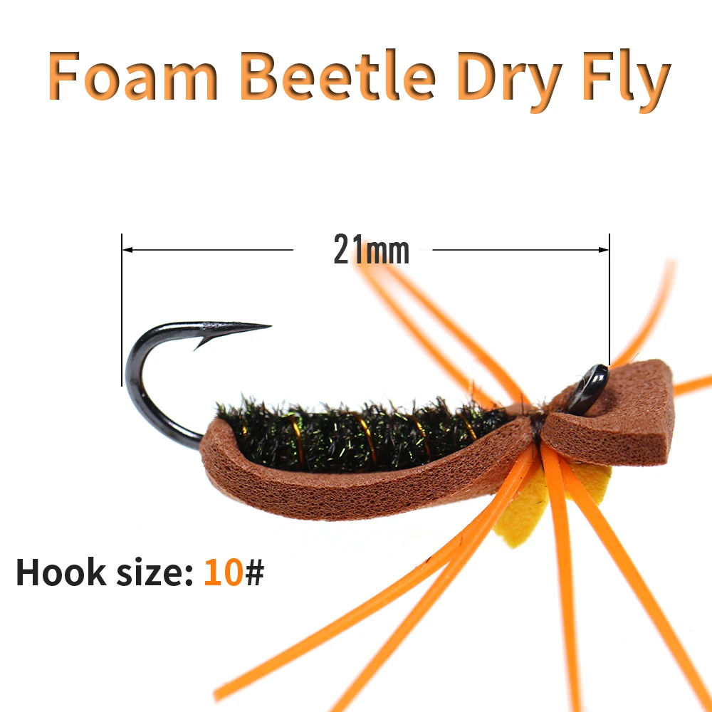 Jigeecarp 8pcs Foam Beetle Dry Flies Fly Tying Hook Floats Baits Trout Fishing Fly Lure Artificial Fly Bait For Carp