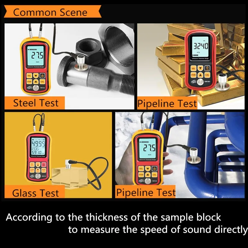 GM100 Digital Ultrasonic Thickness Gauge Tester Plastic Glass Ceramics Metal Plate Stainless Steel Pipe Wall Thickness Gauge