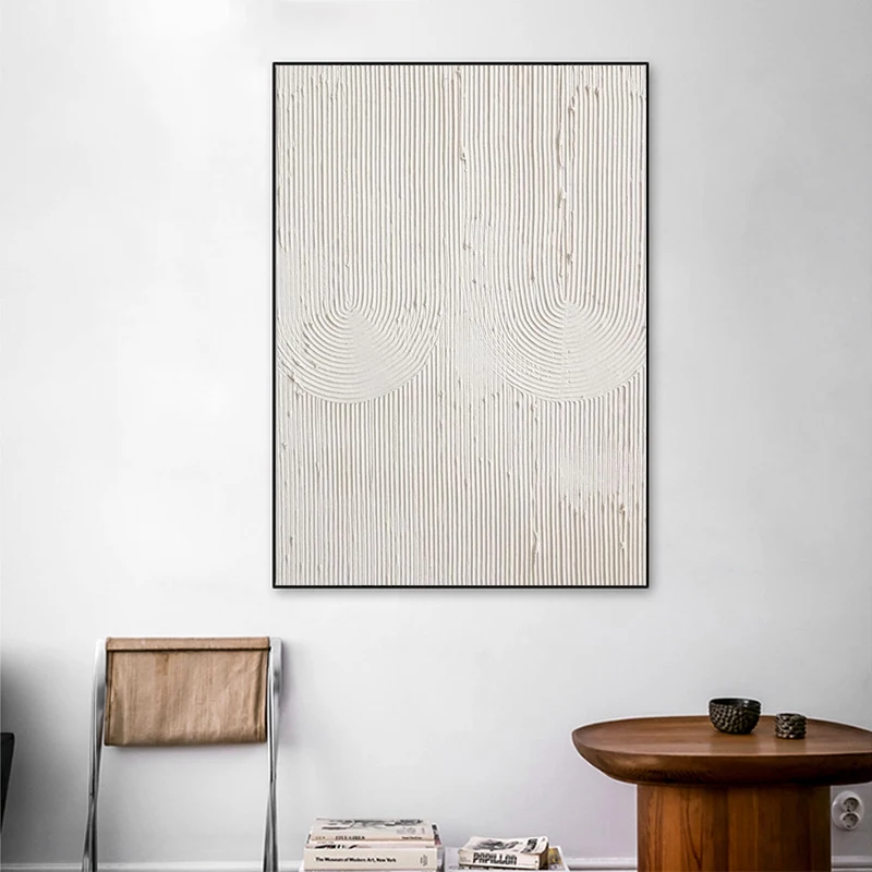 

Handmade Abstract Painting White Canvas Art Textured Palette Knife Modern Wall Painting Hotel Restaurant Living Room Decor